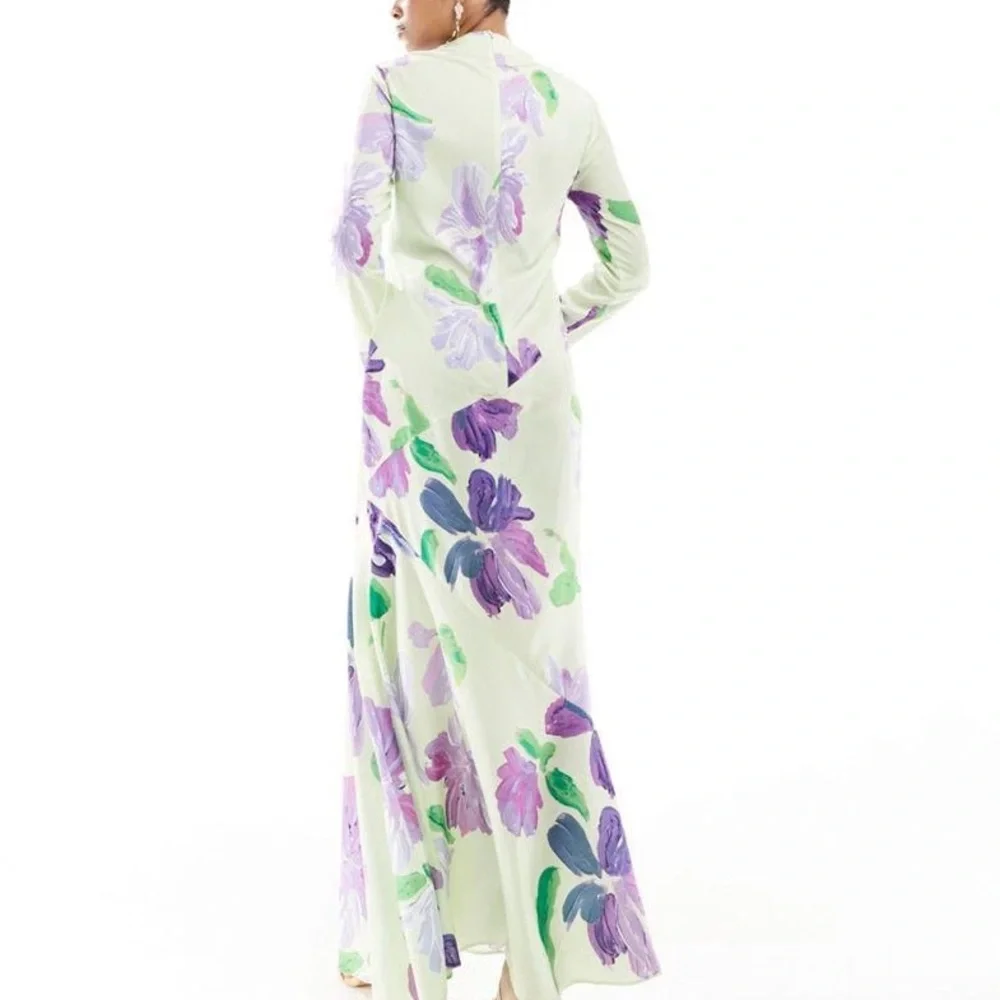 ASOS Floral Long Sleeve Maxi Dress in Lavender & Green - Picture 2 of 3